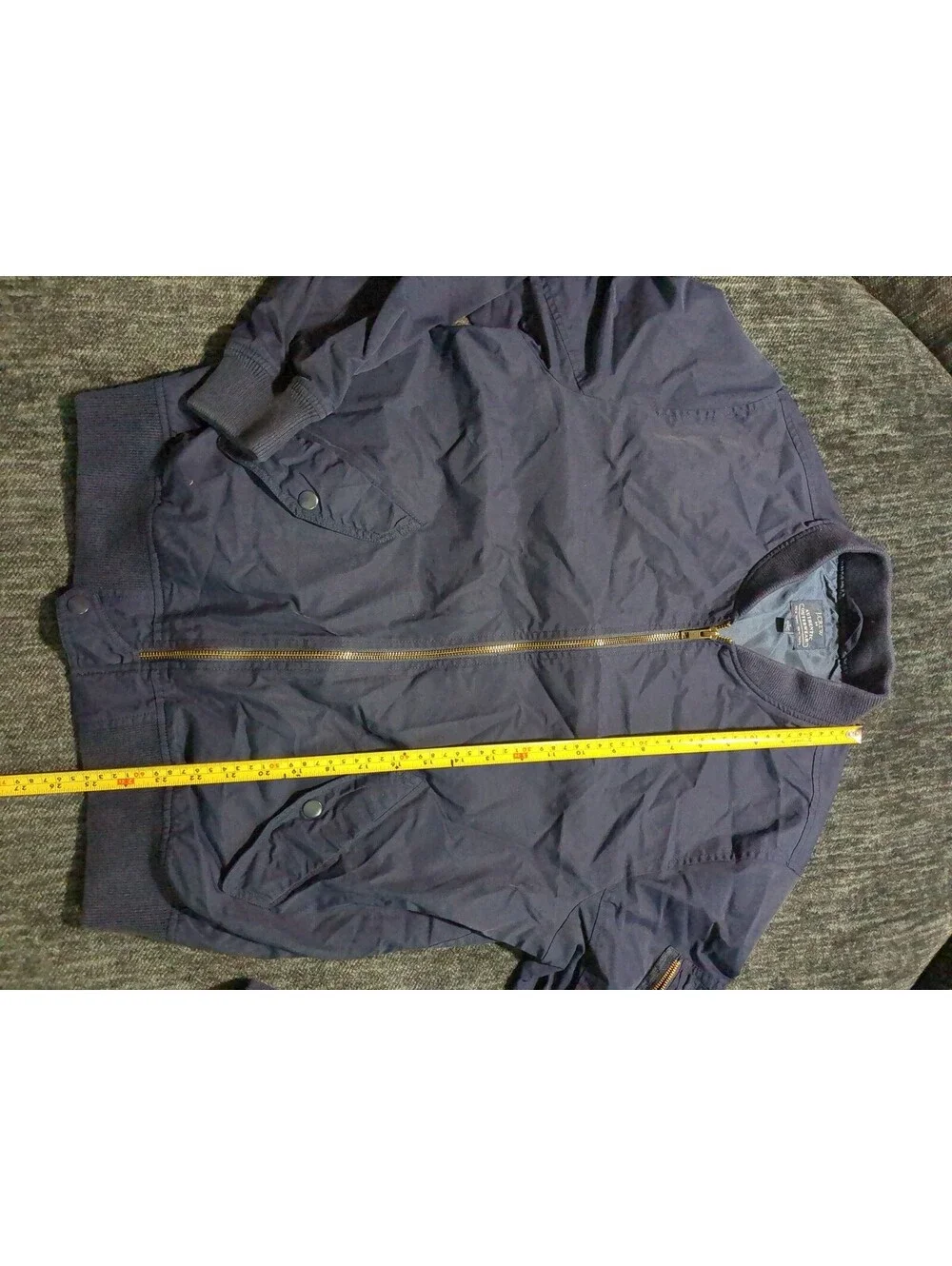 J.Crew Authentic Outerwear Men's Bomber Jacket Navy Blue Gold Zip Flight Size M